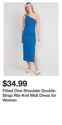 Old Navy Fitted one-shoulder double-strap rib-knit midi dress for women offer