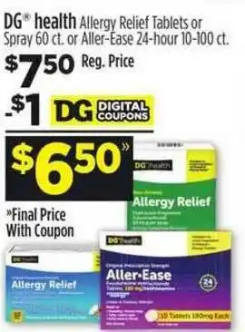 Dollar General Dg Health Allergy Relief Tablets Or Spray Or Aller-ease 24-hour offer