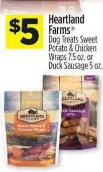 Dollar General Heartland Farms Dog Treats Sweet Potato & Chicken Wraps Or Duck Sausage offer