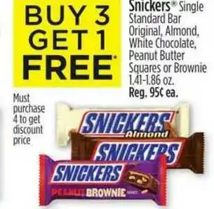 Dollar General Snickers Single Standard Bar Original Almond White Chocolate Peanut Butter Squares Or Brownies offer