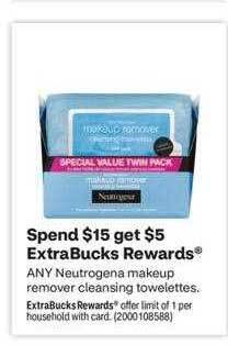 CVS Neutrogena makeup remover cleansing towelettes offer
