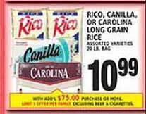 Associated Rico, canilla, or carolina long grain rice offer