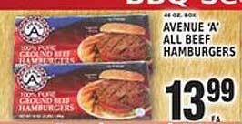 Associated Avenue 'a' all beef hamburgers offer