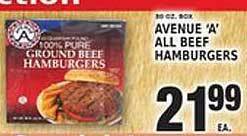 Associated Avenue 'a' all beef hamburgers offer