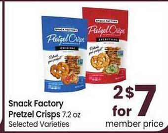 Safeway Snack factory pretzel crisps offer