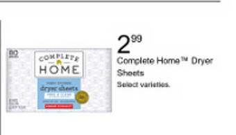 Walgreens Complete home dryer sheets offer