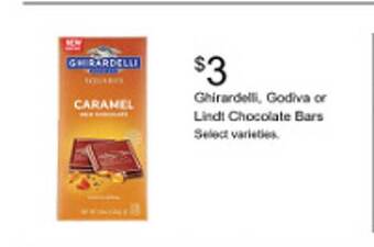 Walgreens Ghirardelli, godiva or lindt chocolate bars offer