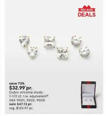 JC Penney Cubic zirconia studs 1-1 2 ct. t. w. equivalent 284-9001, 9002, 9000 offer