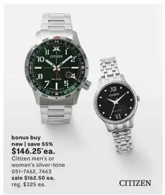 JC Penney Citizen men's or women's silver-tone offer