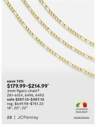 JC Penney 3mm figaro chain offer