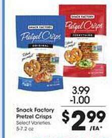 Kroger Snack factory pretzel crisps offer