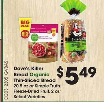 Kroger Dave's killer bread organic thin-sliced bread offer