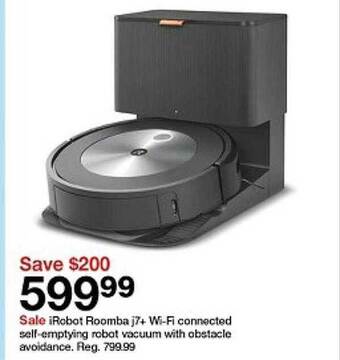 Target Irobot roomba j7+ wi-fi connected self-emptying robot vacuum with obstacle avoidance offer