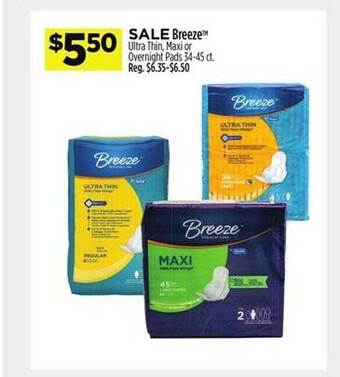Dollar General Breeze ultra thin, maxi or overnight pads offer
