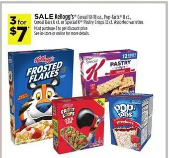 Dollar General Kellogg's cereal pop-tarts cereal bars or special k pastry crisps assorted varieties offer