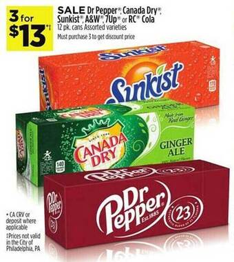 Dollar General Dr. pepper, canada dry, sunkist, a&w, 7up or rc cola offer