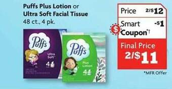 Family Dollar Puffs plus lotion or ultra soft facial tissue offer