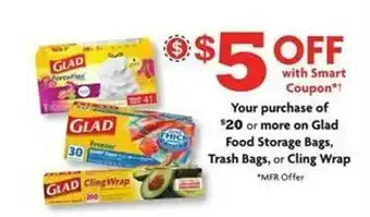 Family Dollar Glad food storage bags, trash bags, or cling wrap offer