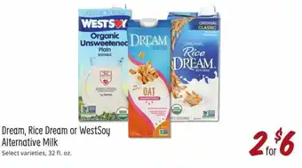 Sprouts Farmers Market Dream, Rice Dream Or WestSoy Alternative Milk offer