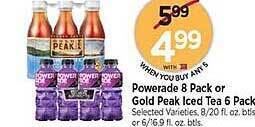 Tops Powerade 8 pack or gold peak ice tea offer