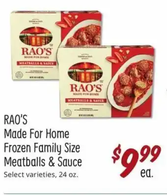 Sprouts Farmers Market Rao's Made For Home Frozen Family Size Meatballs & Sauce 24 oz offer