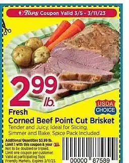 Tops Usda choice fresh corned beef point cut brisket offer