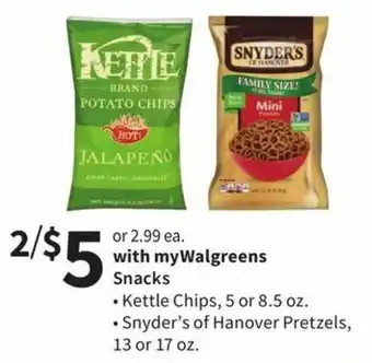 Kettle Chips 5 Or 8.5 oz, Snyder's Of Hanover Pretzels, 13 Or 17 oz
