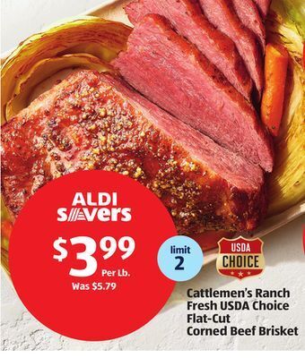 Aldi Cattlemen's ranch fresh usda choice flat-cut corned beef brisket offer