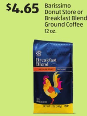 Aldi Barissimo donut store or breakfast blend ground coffee offer