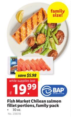 Lidl Fish market chilean salmon fillet portions, family pack offer
