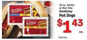 Jumbo or bun size gwaltney hot dogs