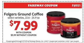 Fareway Folgers ground coffee offer