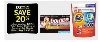 Dollar General Tide pods and bounce pet sheets offer