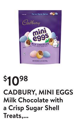 Walmart Cadbury, mini eggs milk chocolate with a crisp sugar shell treats, easter candy offer