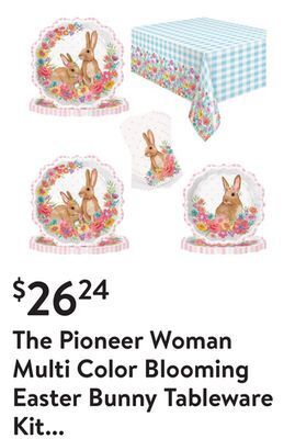 Walmart The pioneer woman multi color blooming easter bunny tableware kit for 16 guests offer