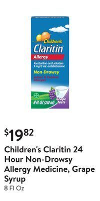 Walmart Children's claritin 24 hour non-drowsy allergy medicine, grape syrup offer