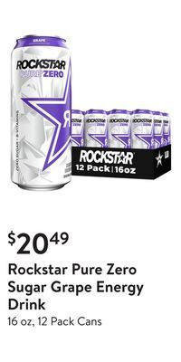 Walmart Rockstar pure zero sugar grape energy drink offer
