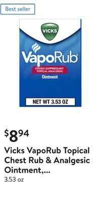 Walmart Vicks vaporub topical chest rub & analgesic ointment, over-the-counter medicine offer