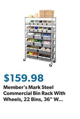 Sam's Club Member's mark steel commercial bin rack with wheels, 22 bins, 36" w x 14" d x 56" h offer