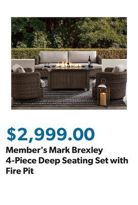 Sam's Club Member's mark brexley 4-piece deep seating set with fire pit offer