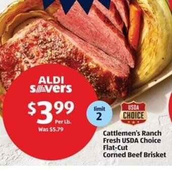 Aldi Cattlemen's Ranch Fresh USDA Choice Flat-Cut Corned Beef Brisket offer