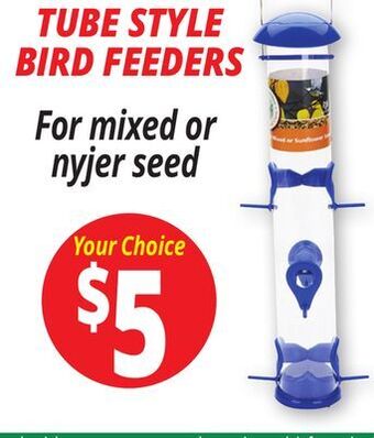 Ocean State Job Lot Tube style bird feeders offer