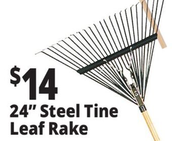 Ocean State Job Lot 24" steel tine leaf rake with foam grip handle offer