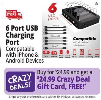 Ocean State Job Lot Poweroni 6-port usb charging dock offer