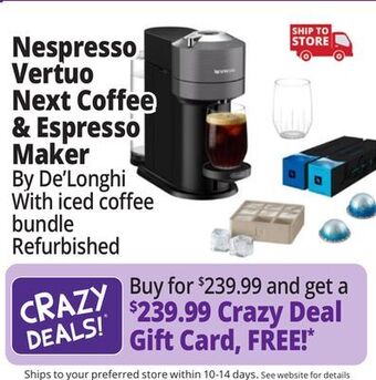 Ocean State Job Lot Nespresso vertuo next coffee and espresso maker by de'longhi with iced coffee bundle (certified refurbished) offer