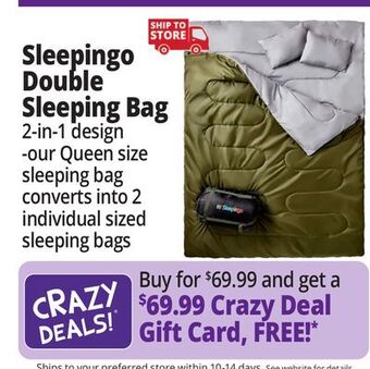 Ocean State Job Lot Sleepingo lightweight double sleeping bag offer