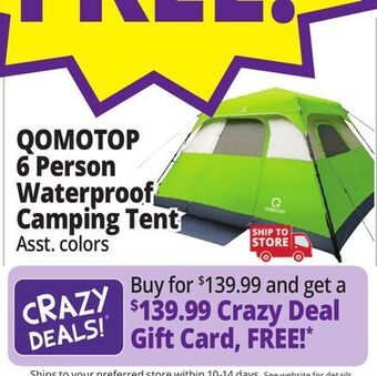 Ocean State Job Lot Qomotop 6 person waterproof camping tent offer