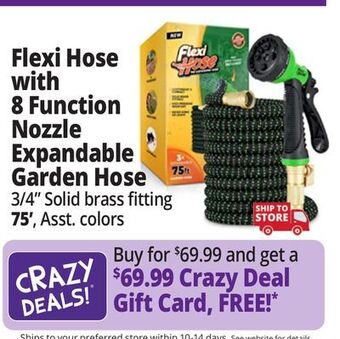 Ocean State Job Lot Flexi hose with 8 function nozzle expandable garden hose offer