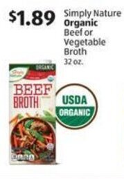 Aldi Simply Nature Organic Beef or Vegetable Broth offer