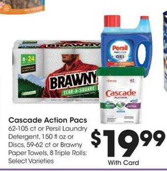 JayC Cascade action pacs, persil laundry detergent, discs, or brawny paper towels, offer